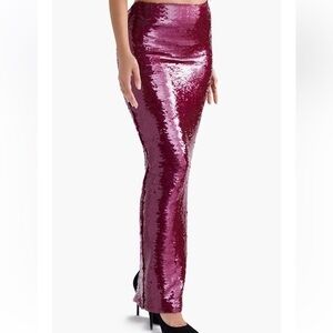 🆕House of CB Alexis Sequin Satin Maxi Skirt HOT PINK NWT🥂🍾Dressy Date Night🥂
